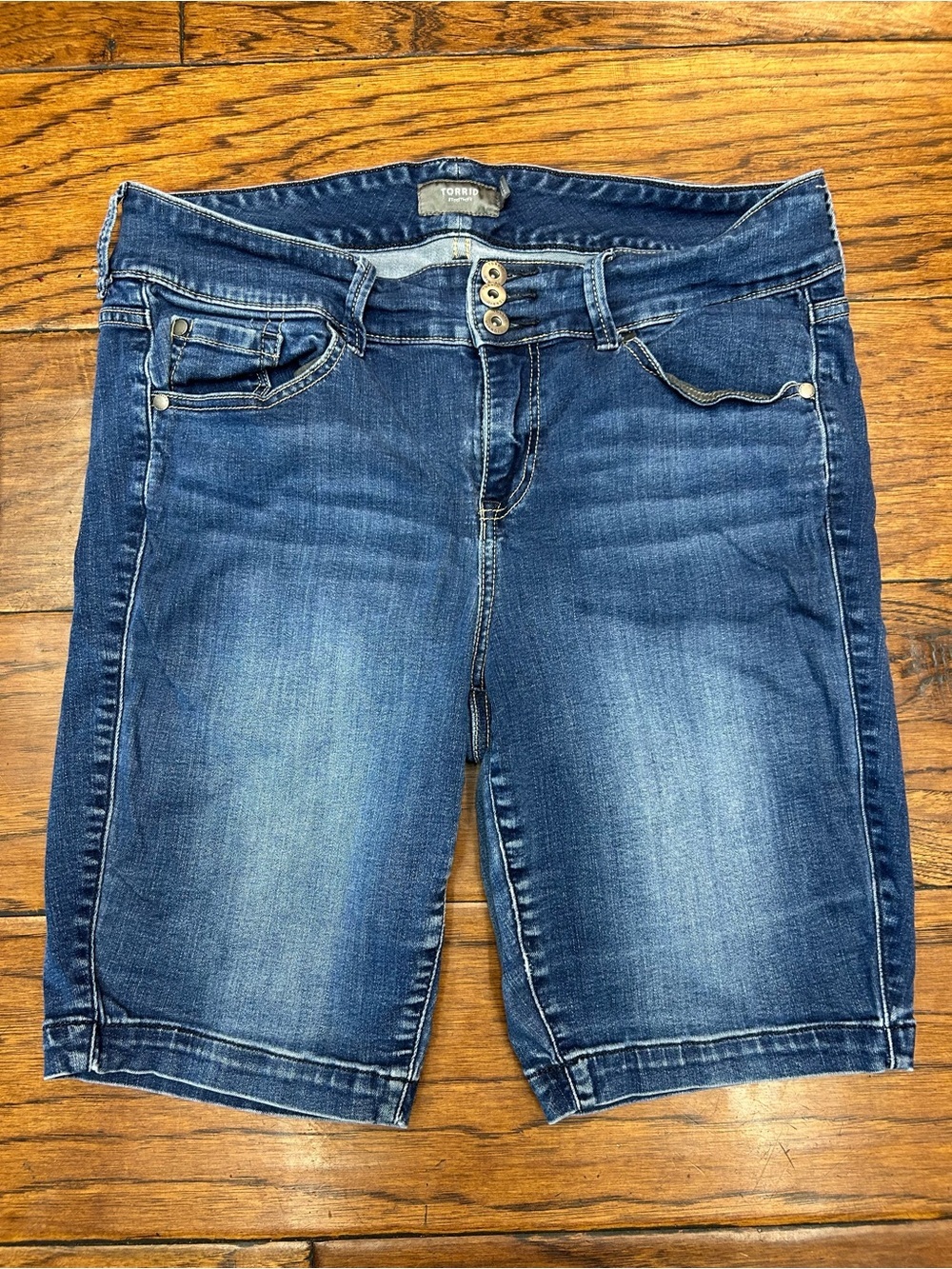 torrid Dark Indigo Bermuda High-Rise Button-Fly Denim Shorts